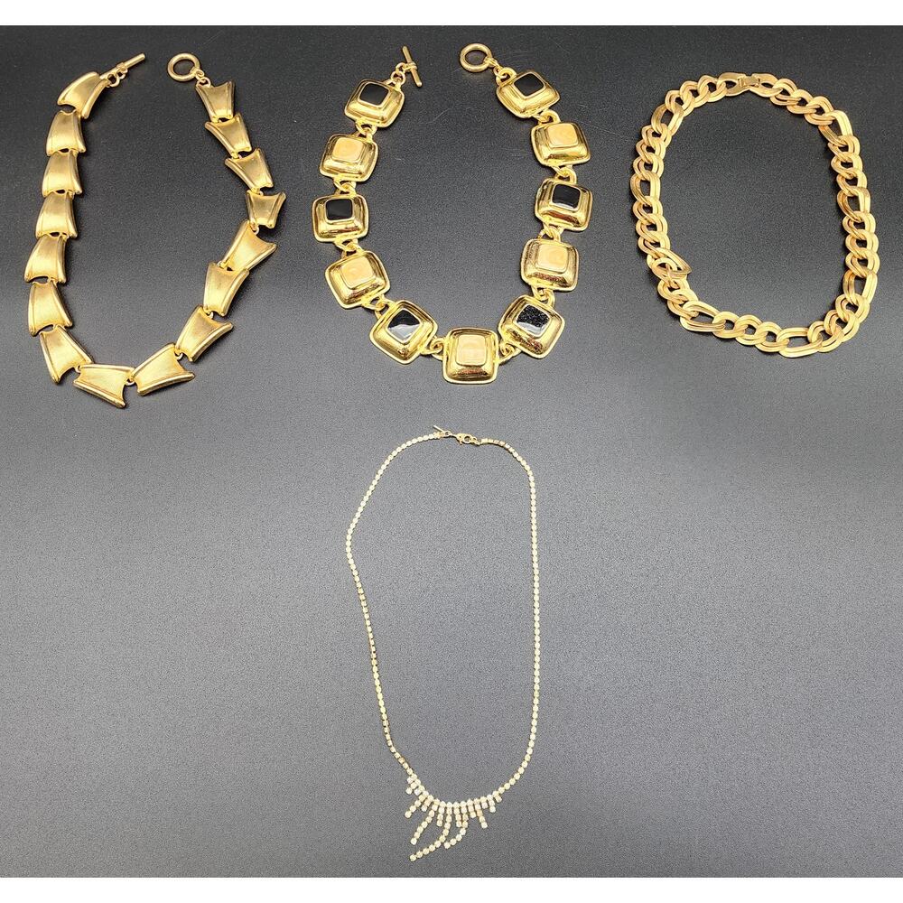 Lot of 4 Vintage Gold Tone Necklaces Mixed Styles Elegant Women’s Jewelry